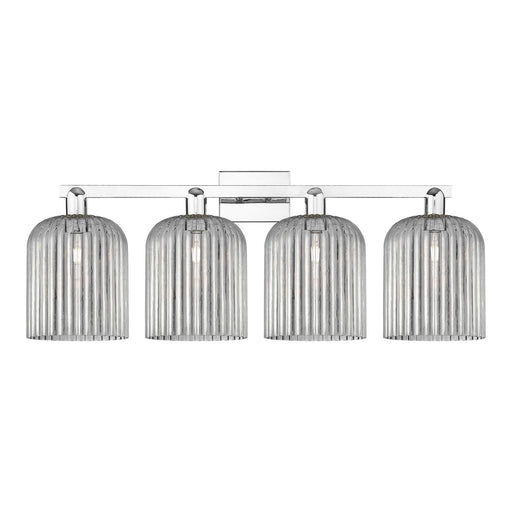 Innovations Bridal Veil 35in 4-Light Bath Vanity Light | Industrial Polished Chrome Steel and Light Smoke Ribbed Glass | Model 716-4W-PC-G559-8SM