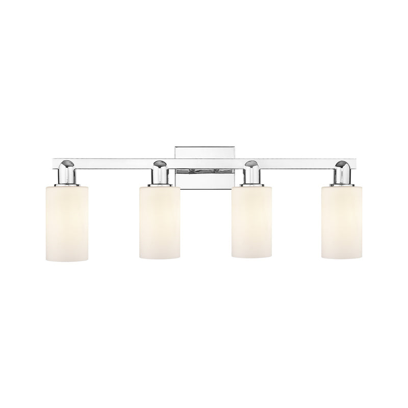 Innovations Clymer 31in 4-Light Bath Vanity Light | Industrial Polished Chrome and Matte White Glass | Bathroom Vanity Light | Model 716-4W-PC-G801