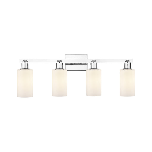 Innovations Clymer 31in 4-Light Bath Vanity Light | Industrial Polished Chrome and Matte White Glass | Bathroom Vanity Light | Model 716-4W-PC-G801