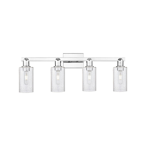 Innovations Clymer 31in 4-Light Bath Vanity Light | Industrial Polished Chrome Steel and Seedy Glass | Bathroom Vanity | Model 716-4W-PC-G804