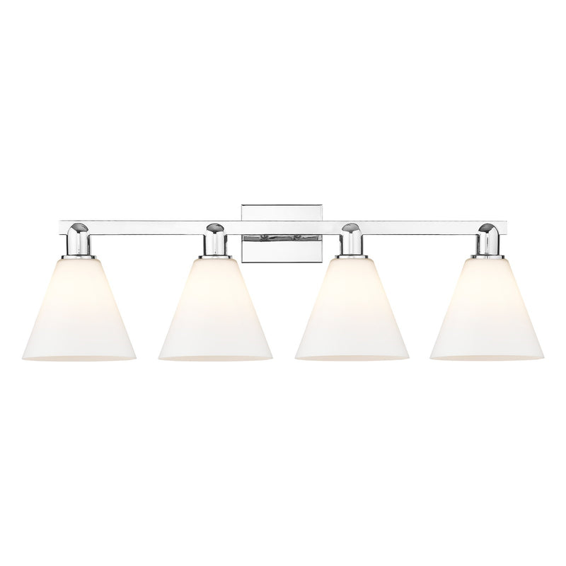 Innovations Berkshire Glass 35in 4-Light Bath Vanity Light | Industrial Polished Chrome and Matte White Glass | Bathroom Vanity | Model 716-4W-PC-GBC-81