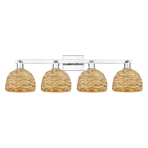 Innovations Woven Rattan 35in 4-Light Bath Vanity Light | Industrial Polished Chrome and Natural Fiber | Bathroom Vanity | Model 716-4W-PC-RBD-8-NAT