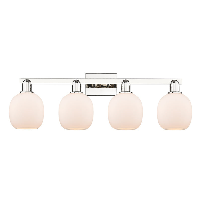 Innovations Belfast 33in 4-Light Bath Vanity Light | Industrial Polished Nickel and Matte White Glass | Bathroom Vanity & Powder | Model 716-4W-PN-G101