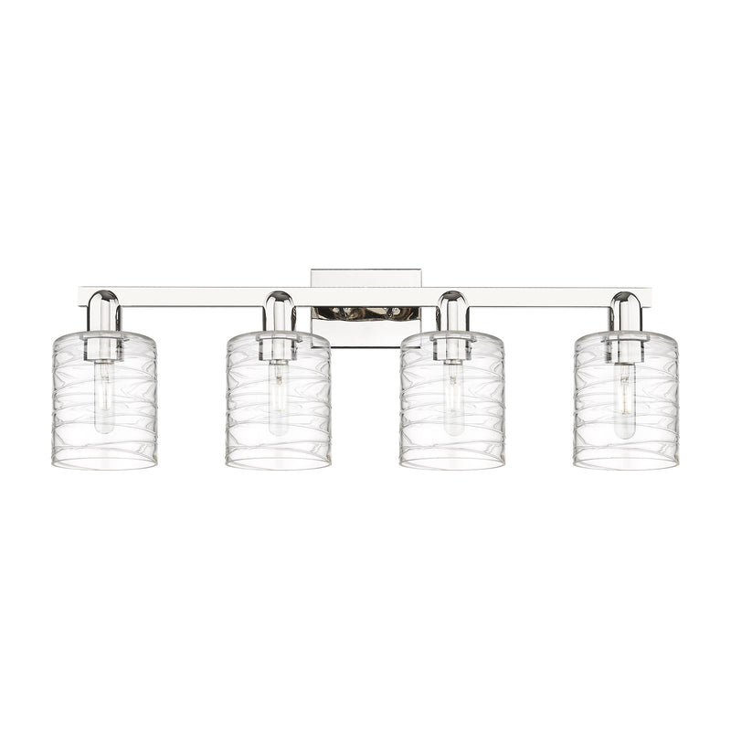Innovations Cobbleskill 32in 4-Light Bath Vanity | Industrial Polished Nickel Steel and Deco Swirl Clear Glass | Bathroom Vanity & | Model 716-4W-PN-G1113