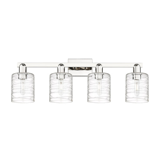 Innovations Cobbleskill 32in 4-Light Bath Vanity | Industrial Polished Nickel Steel and Deco Swirl Clear Glass | Bathroom Vanity & | Model 716-4W-PN-G1113