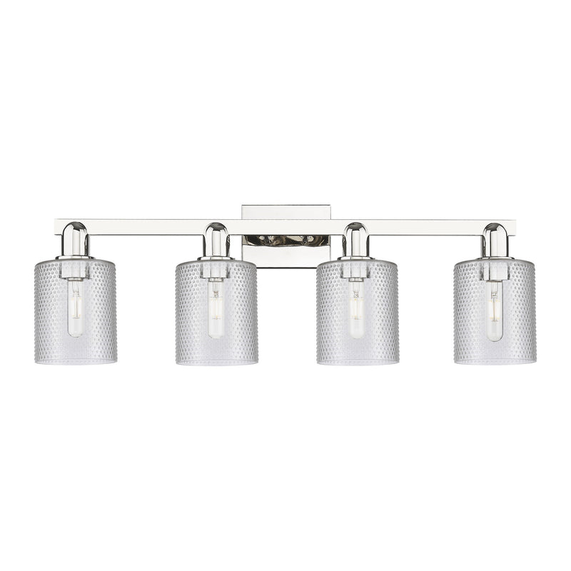 Innovations Cobbleskill 32in 4-Light Bath Vanity | Industrial Transitional Polished Nickel Steel and Clear Glass | Bathroom Vanity | Model 716-4W-PN-G112