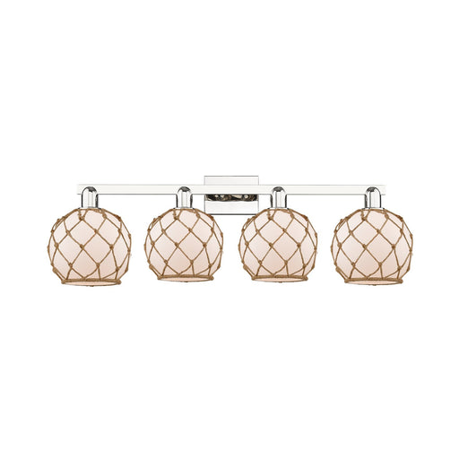 Innovations Farmhouse Rope 35in 4-Light Bath Vanity | Industrial Polished Nickel and White Frosted Glass with Brown Rope | Model 716-4W-PN-G121-8RB