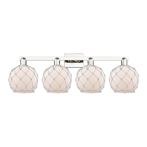 Innovations Farmhouse Rope 35in 4-Light Bath Vanity Light | Industrial Polished Nickel and White Frosted Glass with Rope Shade | Model 716-4W-PN-G121-8RW