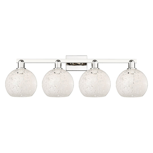 Innovations Lighting White Mouchette 35in 4-Light Bath Vanity | Industrial Polished Nickel and White Mouchette Glass | Model 716-4W-PN-G1216-8WM