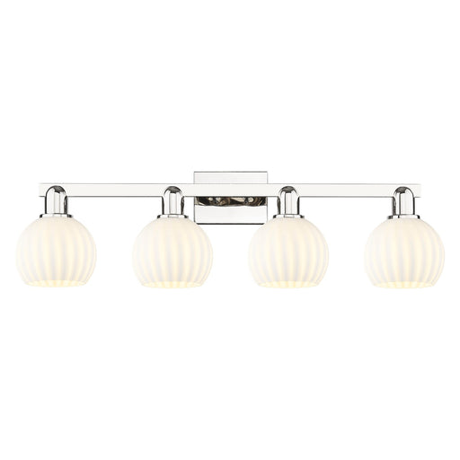 Innovations Lighting Arcadia 33in 4-Light Bath Vanity Light | Industrial Polished Nickel and White Venetian Glass | Bathroom | Model 716-4W-PN-G1217-6WV