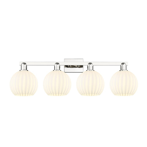 Innovations Lighting Arcadia 35in 4-Light Bath Vanity Light | Industrial Polished Nickel and White Venetian Glass | Bathroom | Model 716-4W-PN-G1217-8WV