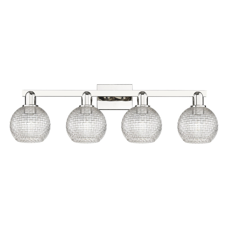 Innovations Athens 33in 4-Light Bath Vanity Light | Industrial Polished Nickel and Clear Basket Weave Glass | Bathroom Vanity | Model 716-4W-PN-G122C-6CL