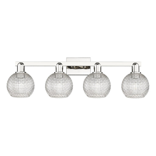 Innovations Athens 33in 4-Light Bath Vanity Light | Industrial Polished Nickel and Clear Basket Weave Glass | Bathroom Vanity | Model 716-4W-PN-G122C-6CL