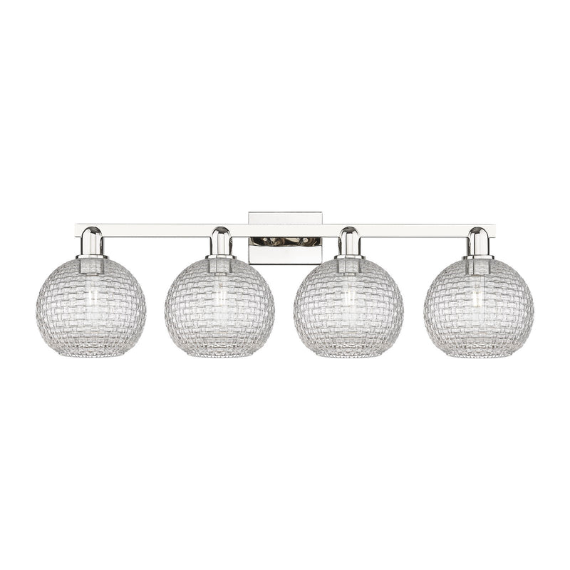 Innovations Athens 35in 4-Light Bath Vanity | Industrial Modern Polished Nickel and Clear Basket Weave Glass | Bathroom Vanity | Model 716-4W-PN-G122C-8CL