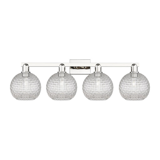 Innovations Athens 35in 4-Light Bath Vanity | Industrial Modern Polished Nickel and Clear Basket Weave Glass | Bathroom Vanity | Model 716-4W-PN-G122C-8CL