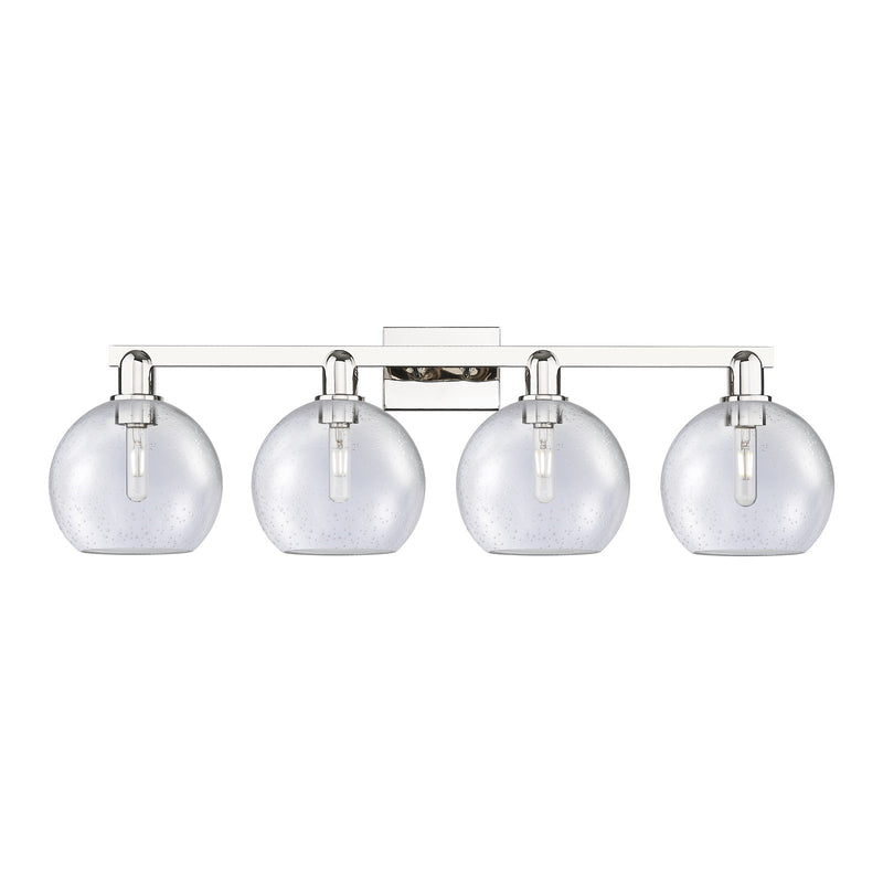 Innovations Athens 35in 4-Light Bath Vanity Light | Industrial Polished Nickel Steel and Seedy Glass | Bathroom Vanity | Model 716-4W-PN-G124-8