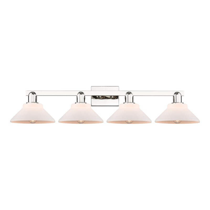Innovations Orwell 35in 4-Light Bath Vanity Light | Industrial Polished Nickel and Matte White Glass | Bathroom Vanity & Powder | Model 716-4W-PN-G131