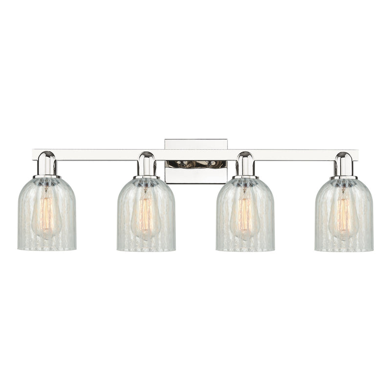 Innovations Caledonia 32in 4-Light Bath Vanity Light | Industrial Polished Nickel and Mouchette Glass | Bathroom Vanity | Model 716-4W-PN-G2511