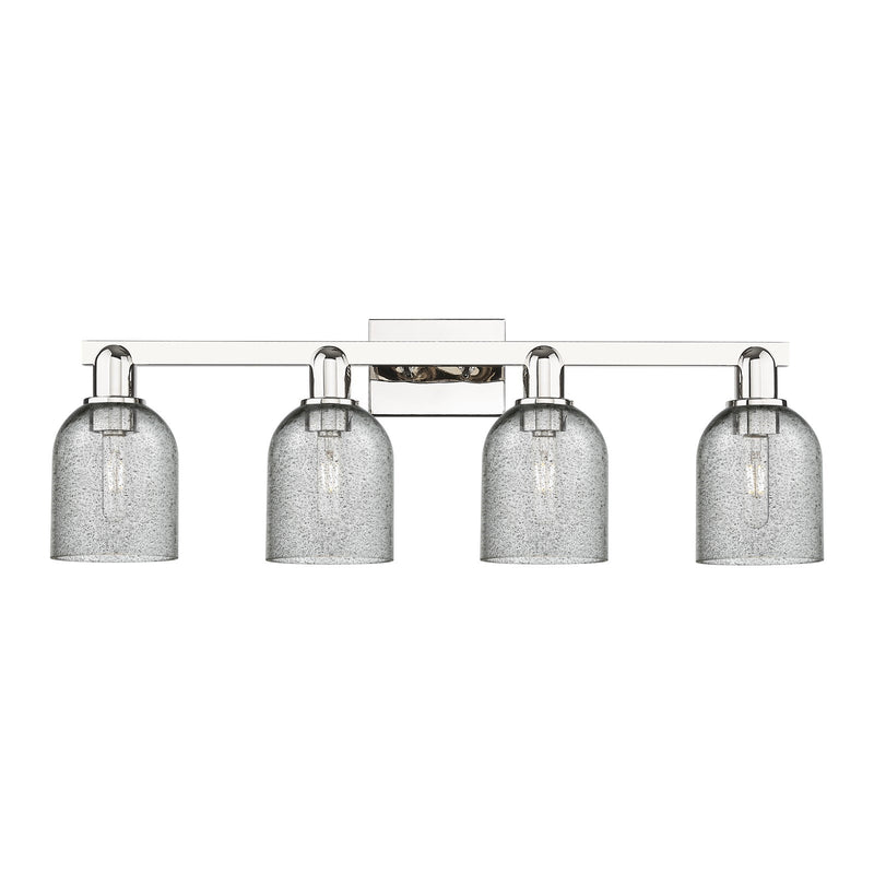 Innovations Caledonia 32in 4-Light Bath Vanity Light | Industrial Modern Contempo Polished Nickel Steel and Charcoal Glass | Model 716-4W-PN-G257