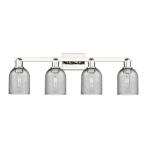 Innovations Caledonia 32in 4-Light Bath Vanity Light | Industrial Modern Contempo Polished Nickel Steel and Charcoal Glass | Model 716-4W-PN-G257