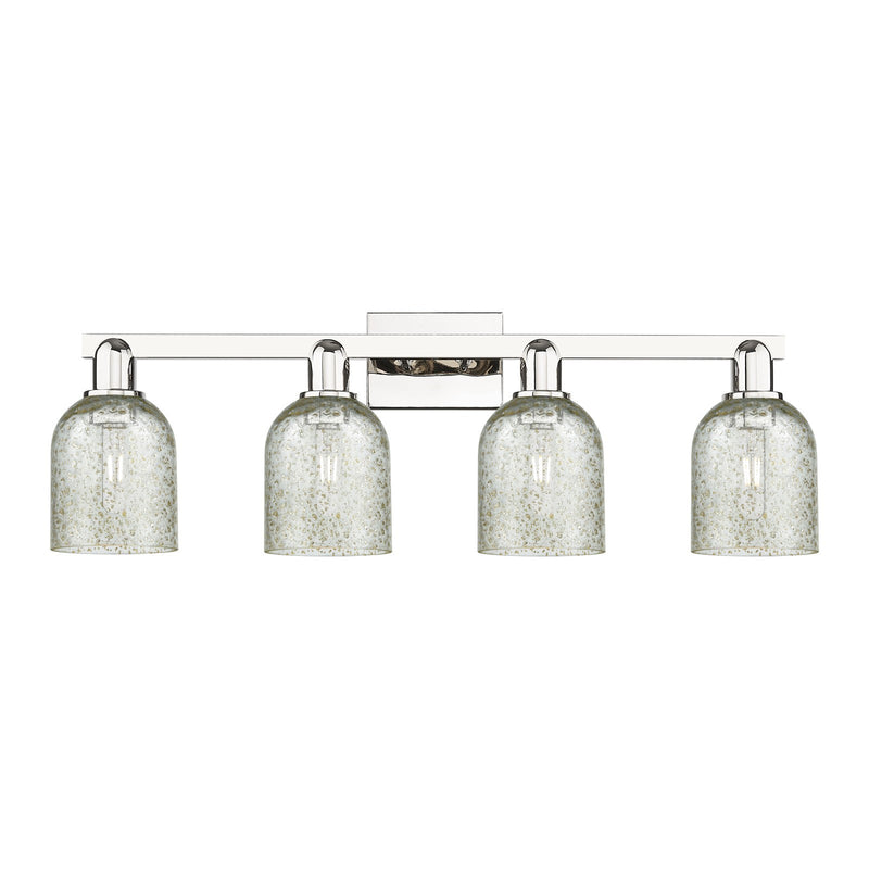 Innovations Caledonia 32in 4-Light Bath Vanity Light | Industrial Polished Nickel Steel and Mica Glass | Bathroom Vanity | Model 716-4W-PN-G259