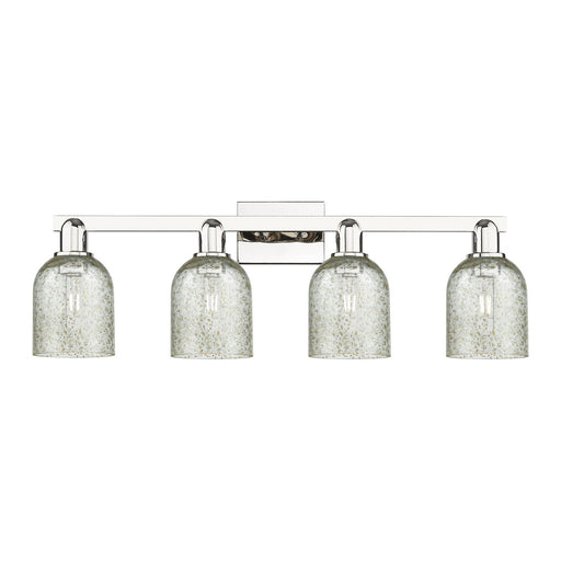 Innovations Caledonia 32in 4-Light Bath Vanity Light | Industrial Polished Nickel Steel and Mica Glass | Bathroom Vanity | Model 716-4W-PN-G259