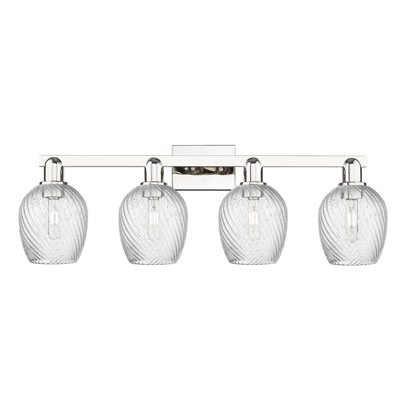 Innovations Salina 33in 4-Light Bath Vanity Light | Industrial Polished Nickel and Clear Spiral Fluted Glass | Bathroom Vanity | Model 716-4W-PN-G292