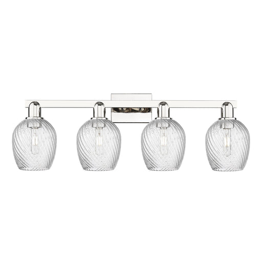 Innovations Salina 33in 4-Light Bath Vanity Light | Industrial Polished Nickel and Clear Spiral Fluted Glass | Bathroom Vanity | Model 716-4W-PN-G292