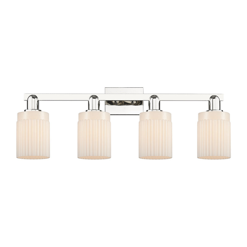Innovations Hadley 32in 4-Light Bath Vanity Light | Industrial Polished Nickel and Matte White Ribbed Glass | Bathroom Vanity | Model 716-4W-PN-G341