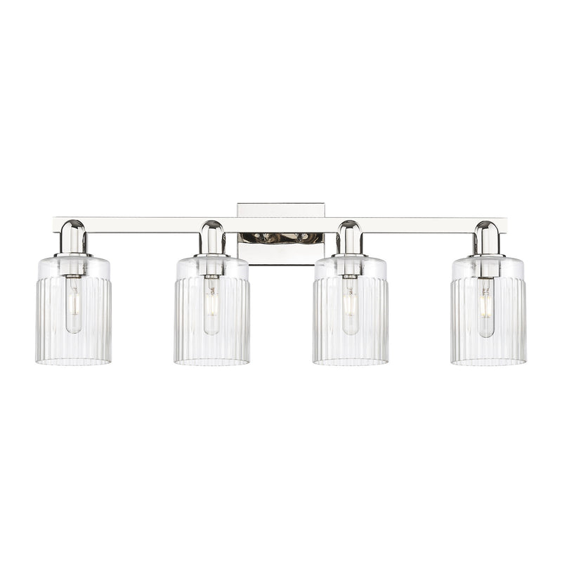Innovations Hadley 32in 4-Light Bath Vanity Light | Industrial Polished Nickel Steel and Clear Ribbed Glass | Bathroom Vanity | Model 716-4W-PN-G342