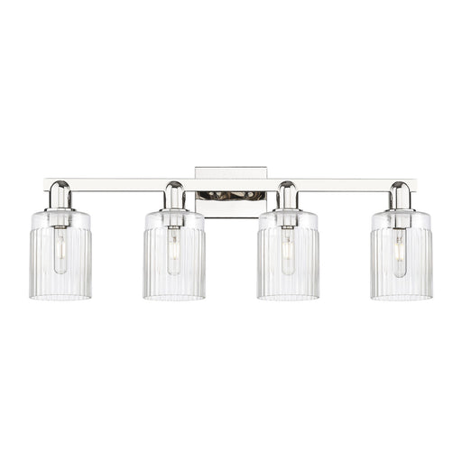 Innovations Hadley 32in 4-Light Bath Vanity Light | Industrial Polished Nickel Steel and Clear Ribbed Glass | Bathroom Vanity | Model 716-4W-PN-G342