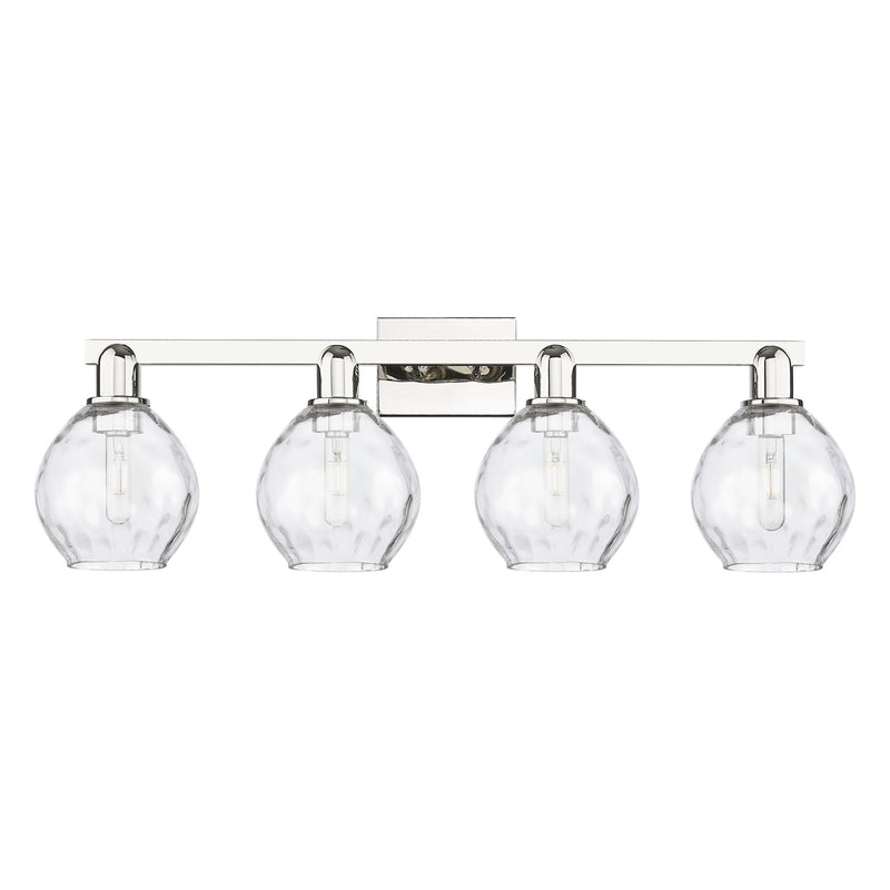 Innovations Waverly 33in 4-Light Bath Vanity Light | Industrial Polished Nickel Steel and Clear Glass | Damp-Rated Bathroom Vanity | Model 716-4W-PN-G362