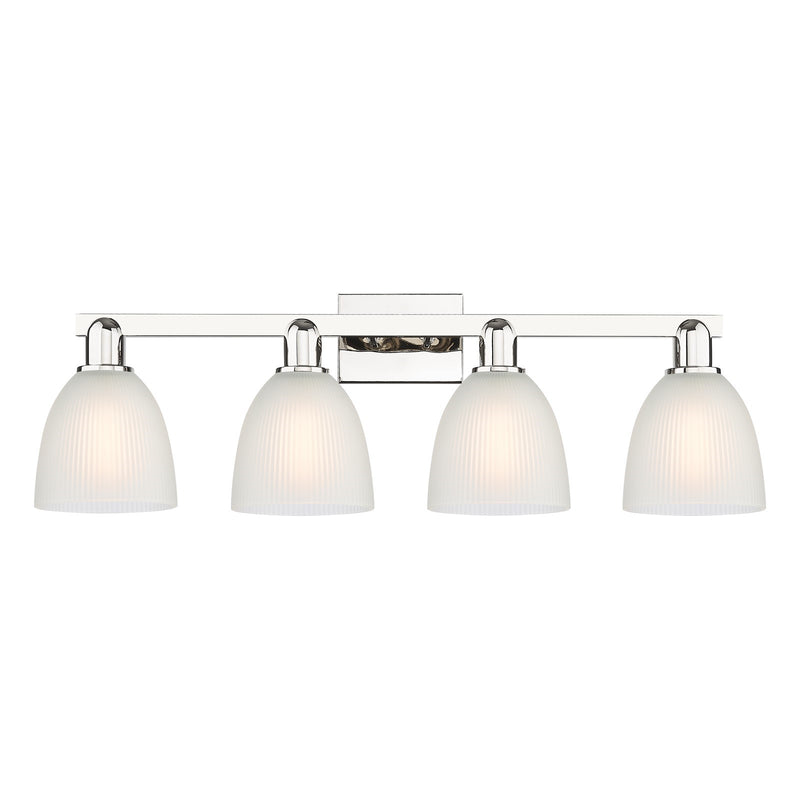 Innovations Castile 33in 4-Light Bath Vanity Light | Industrial Polished Nickel and White Glass | Bathroom Vanity | 33 x 10.75 in | Model 716-4W-PN-G381