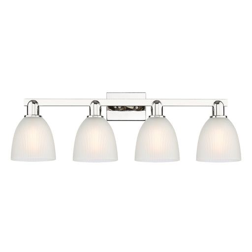 Innovations Castile 33in 4-Light Bath Vanity Light | Industrial Polished Nickel and White Glass | Bathroom Vanity | 33 x 10.75 in | Model 716-4W-PN-G381