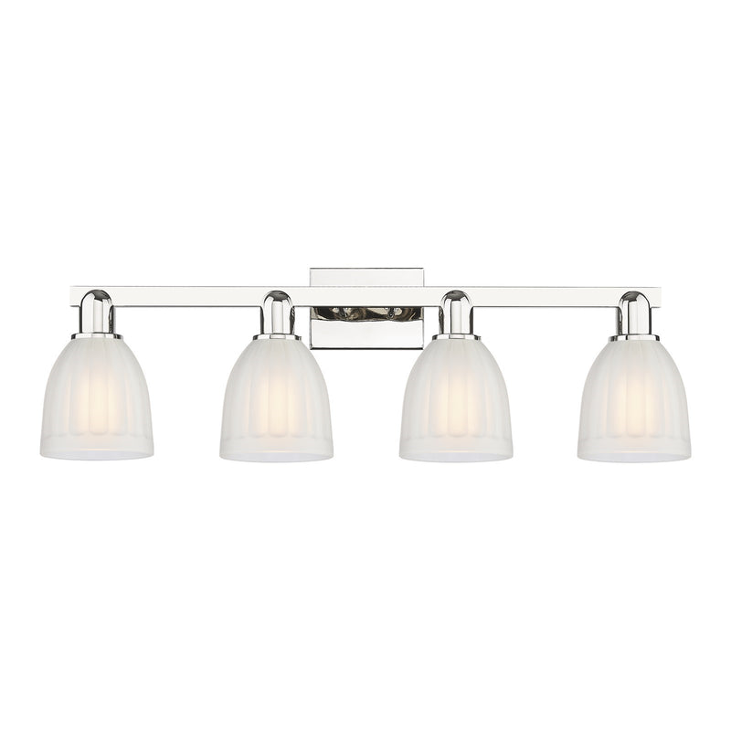 Innovations Brookfield 33in 4-Light Bath Vanity Light | Industrial Polished Nickel and White Frosted Ribbed Glass | Bathroom Vanity | Model 716-4W-PN-G441