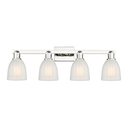 Innovations Brookfield 33in 4-Light Bath Vanity Light | Industrial Polished Nickel and White Frosted Ribbed Glass | Bathroom Vanity | Model 716-4W-PN-G441
