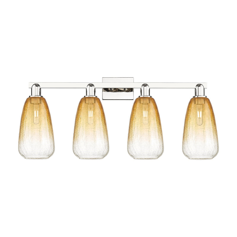 Innovations Brookhaven Almond 33in 4-Light Bath Vanity Light | Industrial Polished Nickel and Amber Glass | Bathroom Vanity | Model 716-4W-PN-G480-6AM