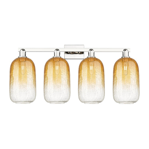 Innovations Brookhaven Cloche 34in 4-Light Bath Vanity Light | Industrial Polished Nickel and Amber Glass | Damp Rated Bathroom | Model 716-4W-PN-G482-7AM