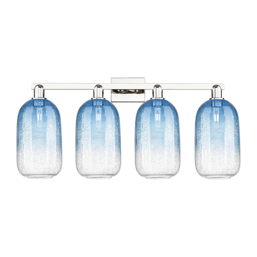 Innovations Brookhaven Cloche 34in 4-Light Bath Vanity Light | Industrial Polished Nickel and Sapphire Blue Glass | Bathroom | Model 716-4W-PN-G482-7SB