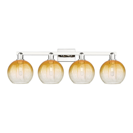 Innovations Brookhaven Globe 35in 4-Light Bath Vanity Light | Industrial Polished Nickel Steel and Amber Glass | Damp-Rated | Model 716-4W-PN-G483-8AM