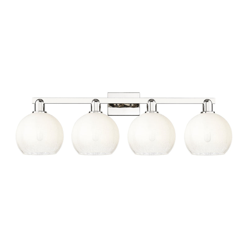 Innovations Brookhaven Globe 35in 4-Light Bath Vanity Light | Industrial Polished Nickel Steel and Opal Glass | Bathroom Vanity | Model 716-4W-PN-G483-8OP