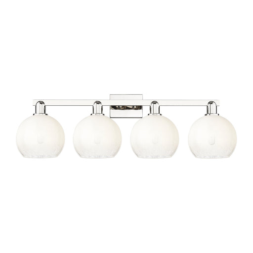 Innovations Brookhaven Globe 35in 4-Light Bath Vanity Light | Industrial Polished Nickel Steel and Opal Glass | Bathroom Vanity | Model 716-4W-PN-G483-8OP