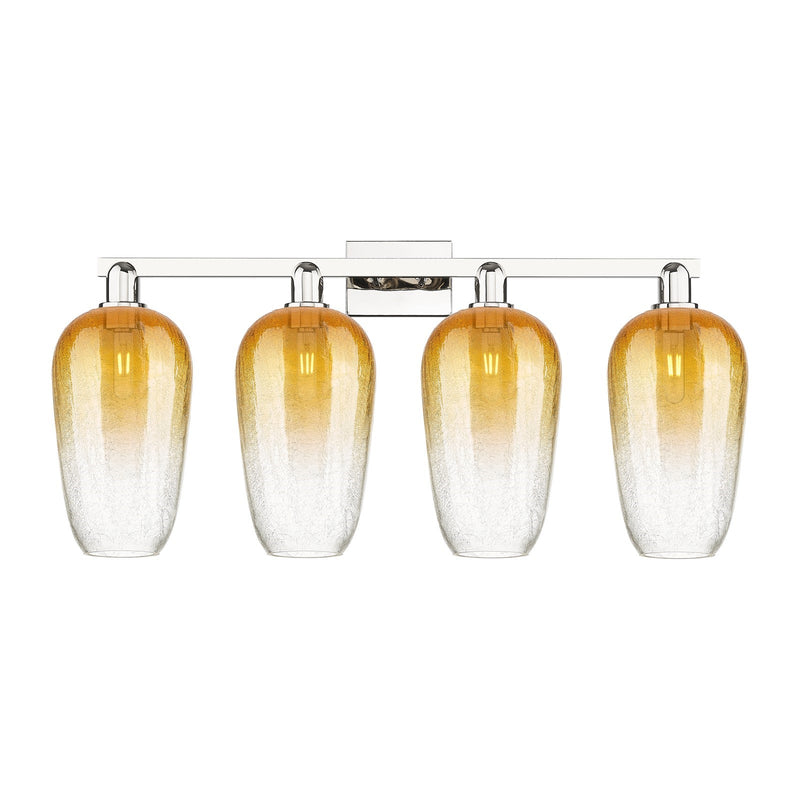 Innovations Brookhaven Flute 34in 4-Light Bath Vanity | Industrial Polished Nickel and Amber Glass | Bathroom Vanity Light | Model 716-4W-PN-G484-7AM