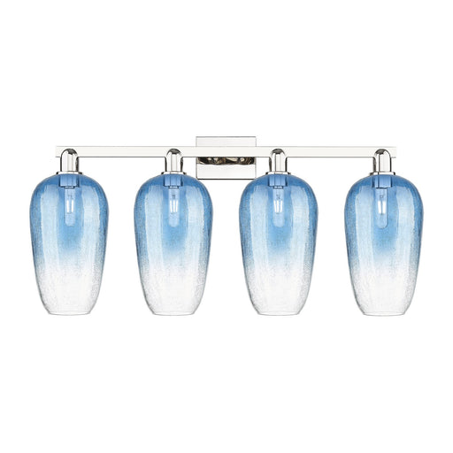Innovations Brookhaven Flute 34in 4-Light Bath Vanity | Industrial Polished Nickel and Sapphire Blue Glass | Damp Rated | Model 716-4W-PN-G484-7SB