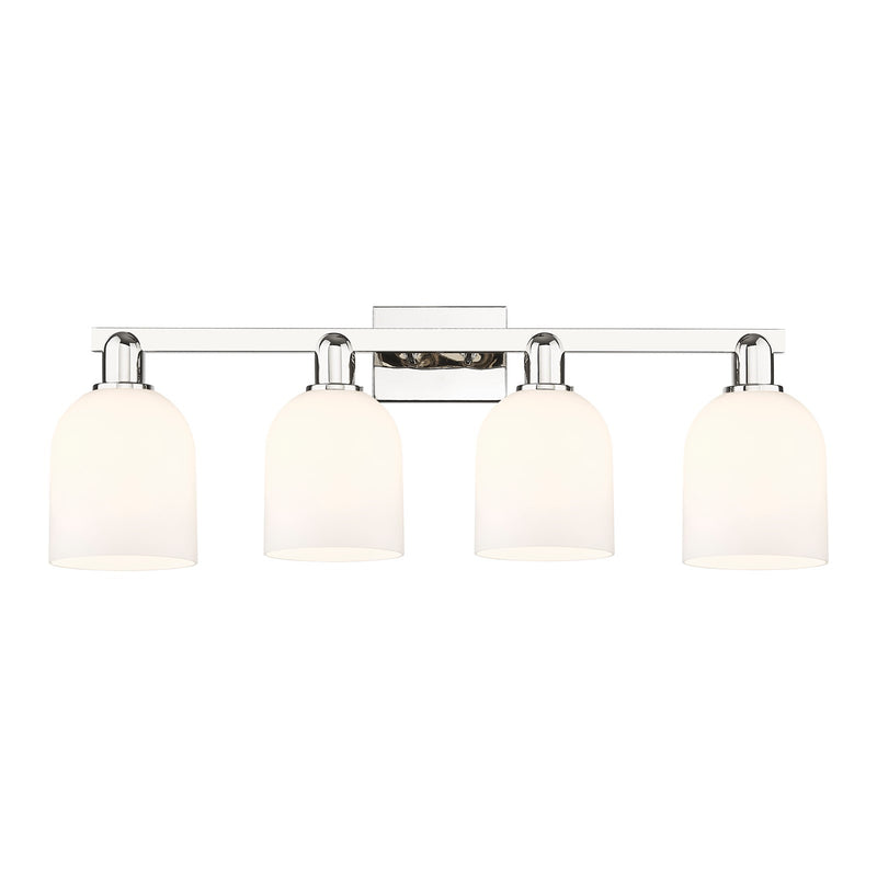 Innovations Bella 33in 4-Light Bath Vanity Light | Industrial Polished Nickel and White Glass | Bathroom Vanity Light | Model 716-4W-PN-G558-6GWH
