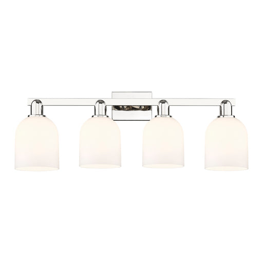 Innovations Bella 33in 4-Light Bath Vanity Light | Industrial Polished Nickel and White Glass | Bathroom Vanity Light | Model 716-4W-PN-G558-6GWH