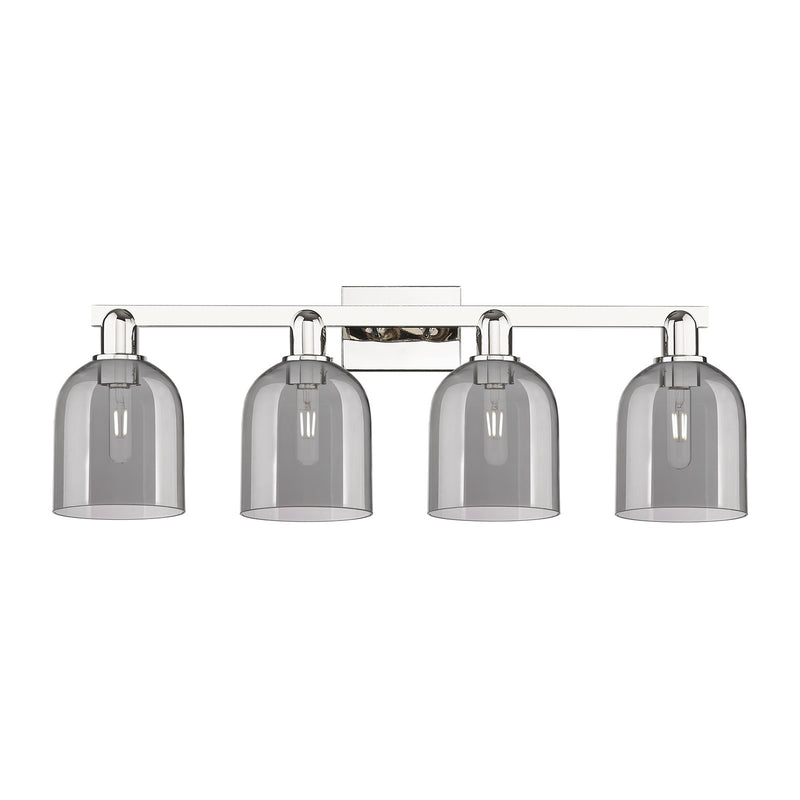 Innovations Bella 33in 4-Light Bath Vanity | Industrial Polished Nickel and Light Smoke Glass | Bathroom Vanity Light | Model 716-4W-PN-G558-6SM