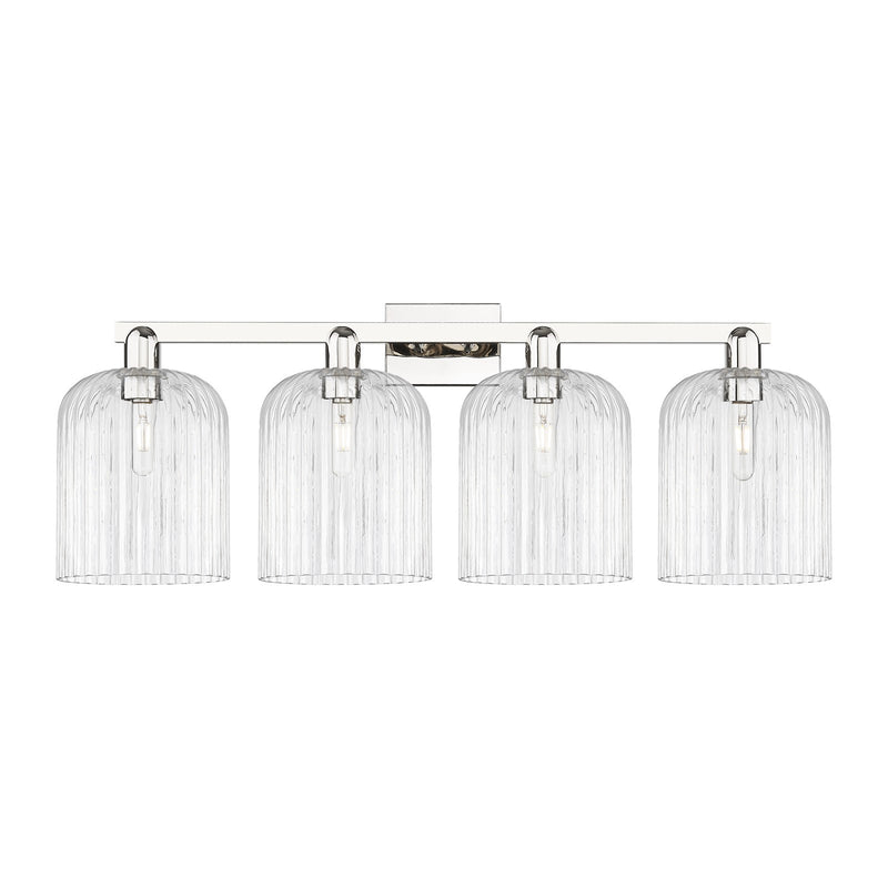 Innovations Bridal Veil 35in 4-Light Bath Vanity Light | Industrial Polished Nickel and Clear Ribbed Glass | Bathroom Vanity | Model 716-4W-PN-G559-8CL