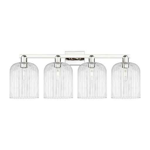 Innovations Bridal Veil 35in 4-Light Bath Vanity Light | Industrial Polished Nickel and Clear Ribbed Glass | Bathroom Vanity | Model 716-4W-PN-G559-8CL