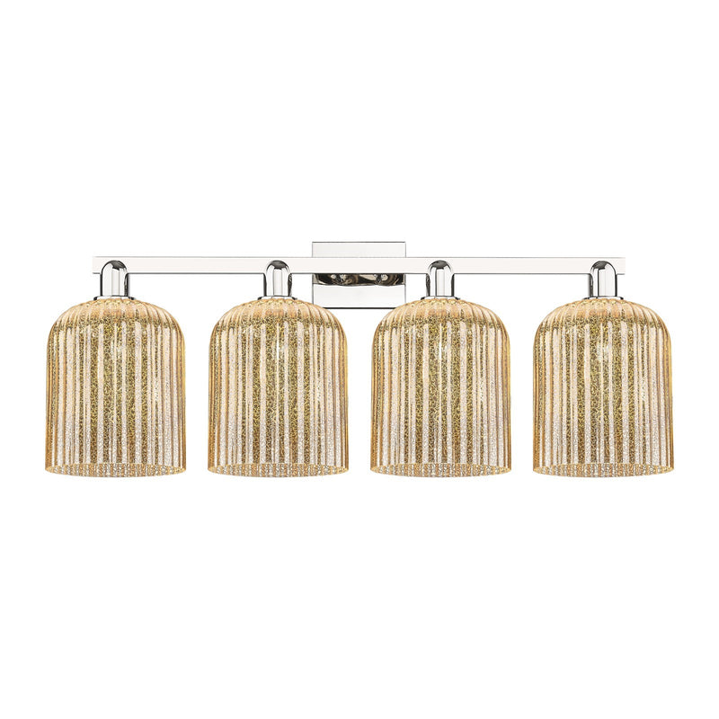 Innovations Bridal Veil 35in 4-Light Bath Vanity Light | Industrial Polished Nickel and Mercury Ribbed Glass | Bathroom Vanity | Model 716-4W-PN-G559-8ME